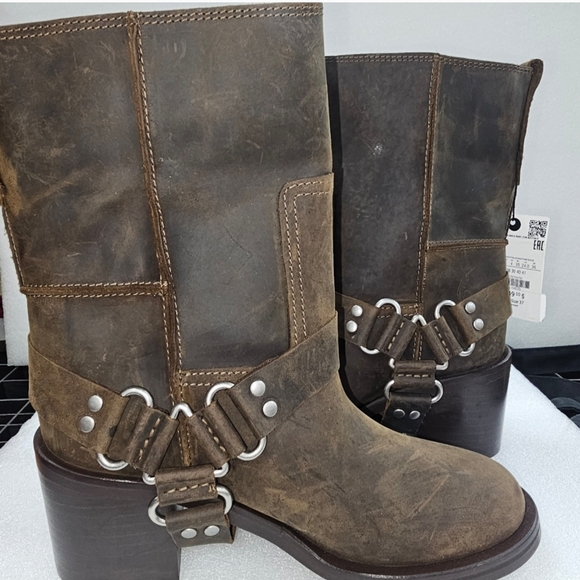 Zara distressed wide heeled leather ankle boots new with tags sz 6.5 brown - Picture 5 of 9